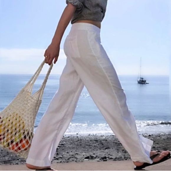 Athleta White Linen Wide Leg Pants Size 4P - Picture 2 of 9